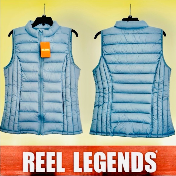 NWT! Reel Legends Women’s Light Blue Puffer Vest Zipper Pockets Size Small - Picture 6 of 14